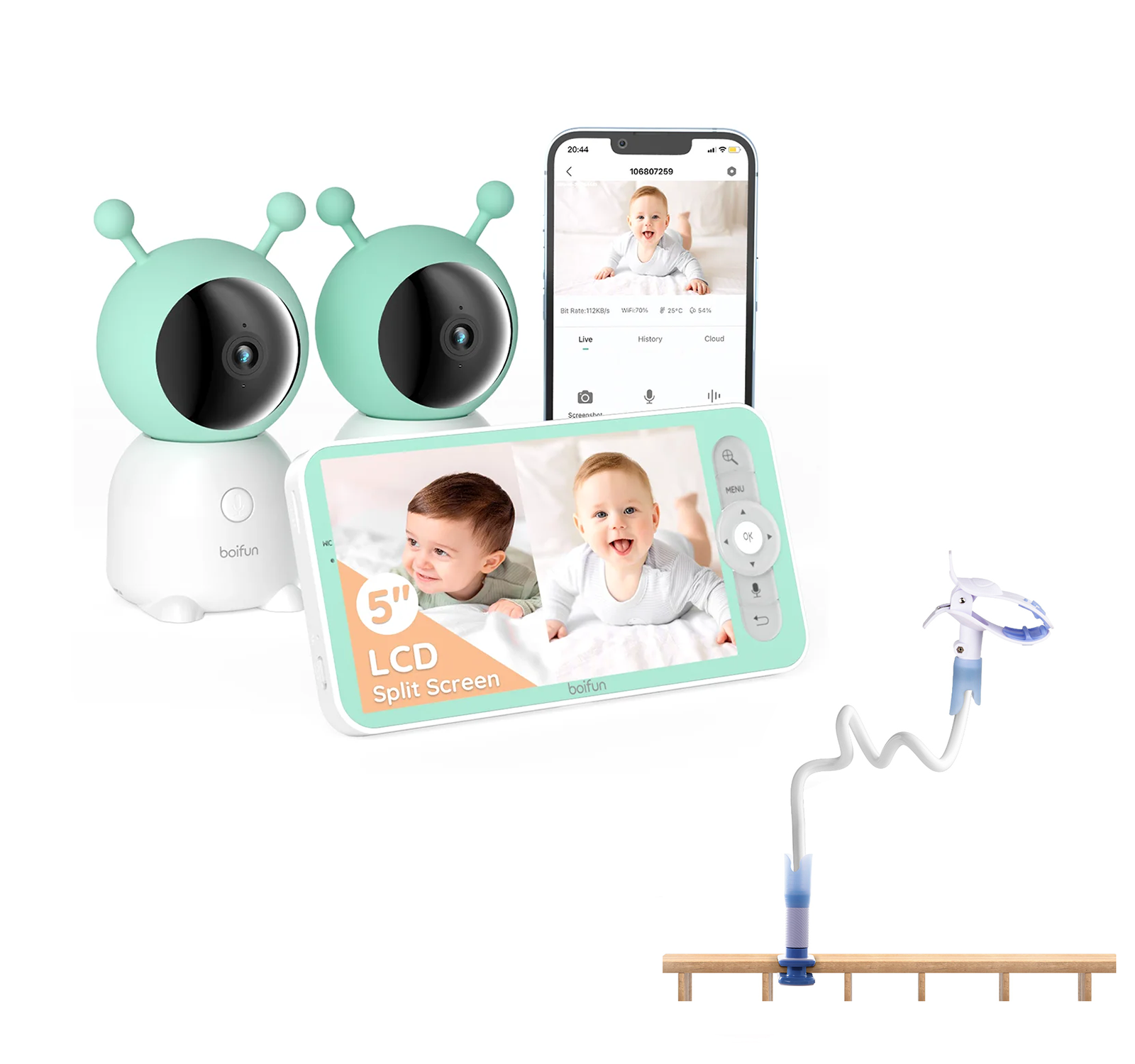 BOIFUN Baby Monitor 6T Support 2 Camera