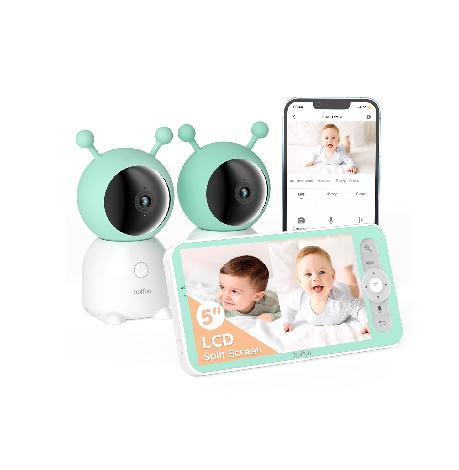 BOIFUN Baby Monitor 6T Support 2 Camera